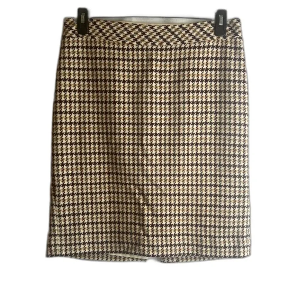 Talbot's Colorful Houndstooth Wool Blend Lined Straight Midi Skirt Size 12P